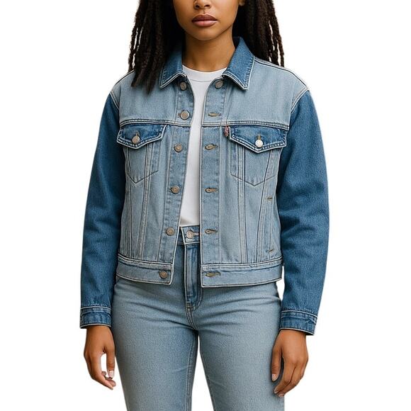 NEW Levi’s Inside Out 90’s Trucker Jean Jacket Two Toned Denim Oversized M/Large - Picture 1 of 5